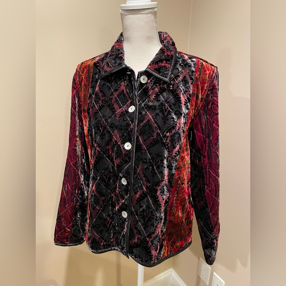 Coldwater Creek Plush Velvet Quilted Jacket Women’s Size Petite Large